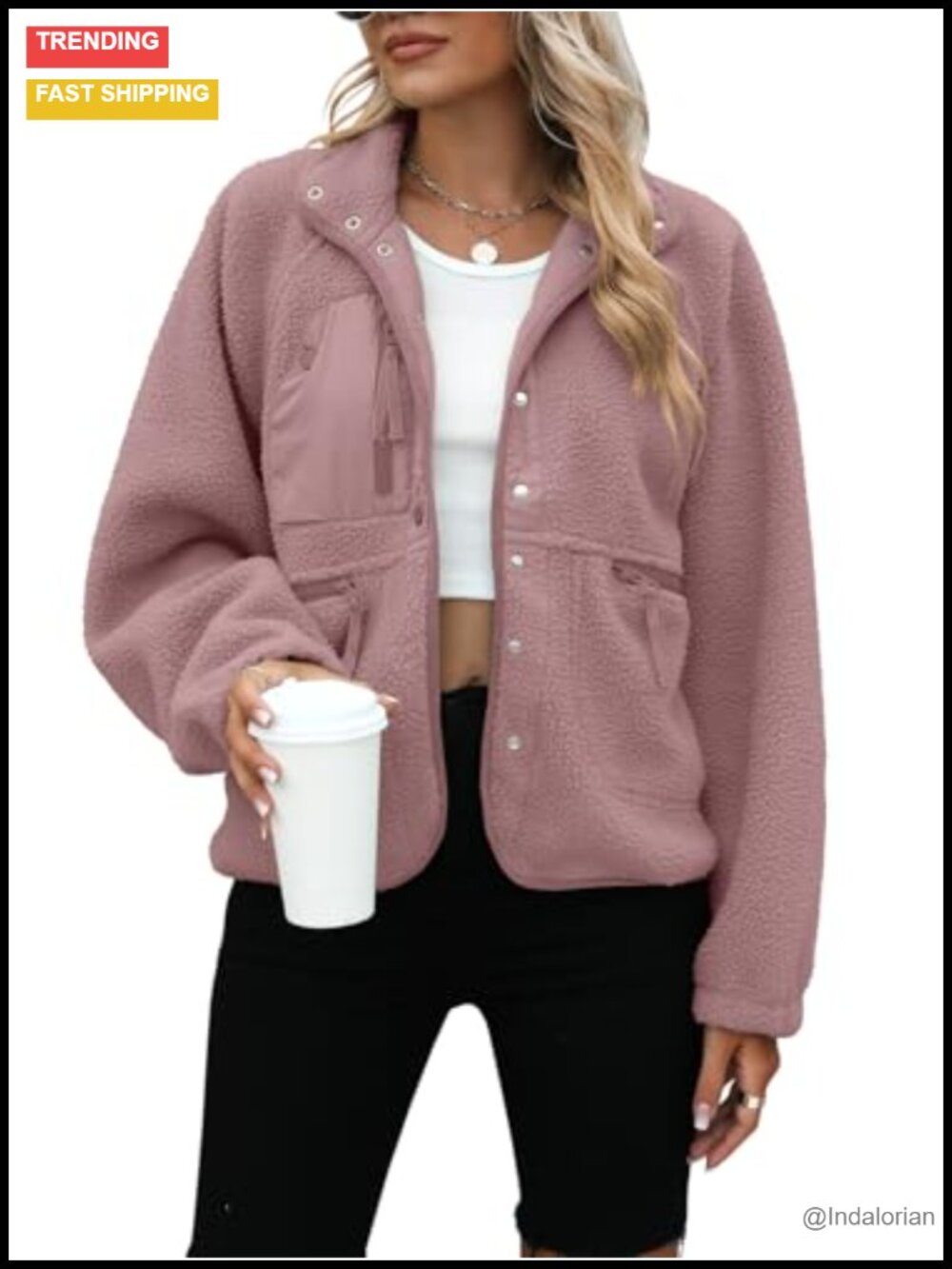 Sherpa Fleece Button Down Jacket Cropped Oversized Fuzzy Coat